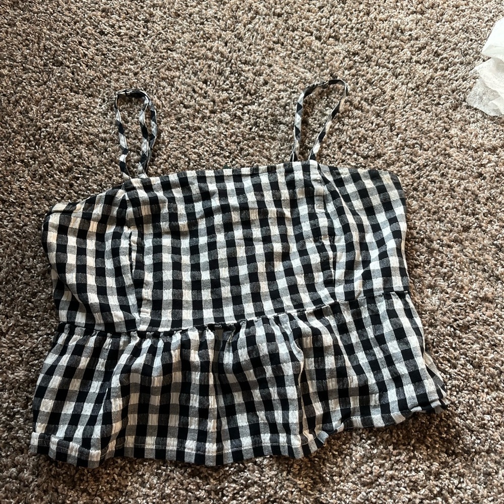 Wild Fable Black and White Smocked Peplum Camisole